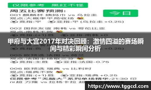 甲府与大宫2017年对决回顾：激情四溢的赛场瞬间与精彩瞬间分析